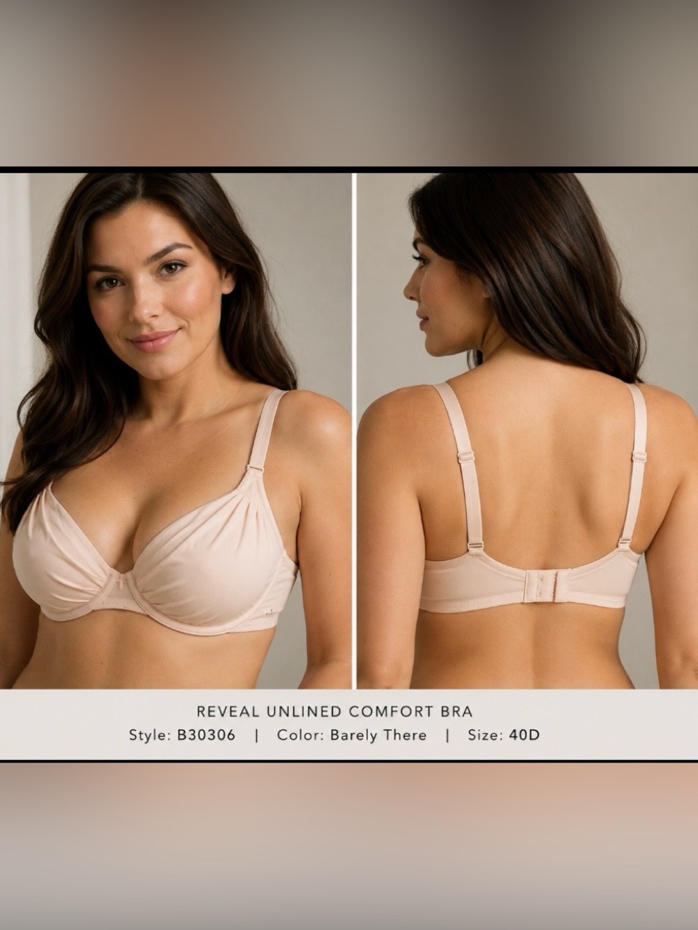 Bare Necessities Barely There Nude Underwire Unlined Bra Size 40D NWT